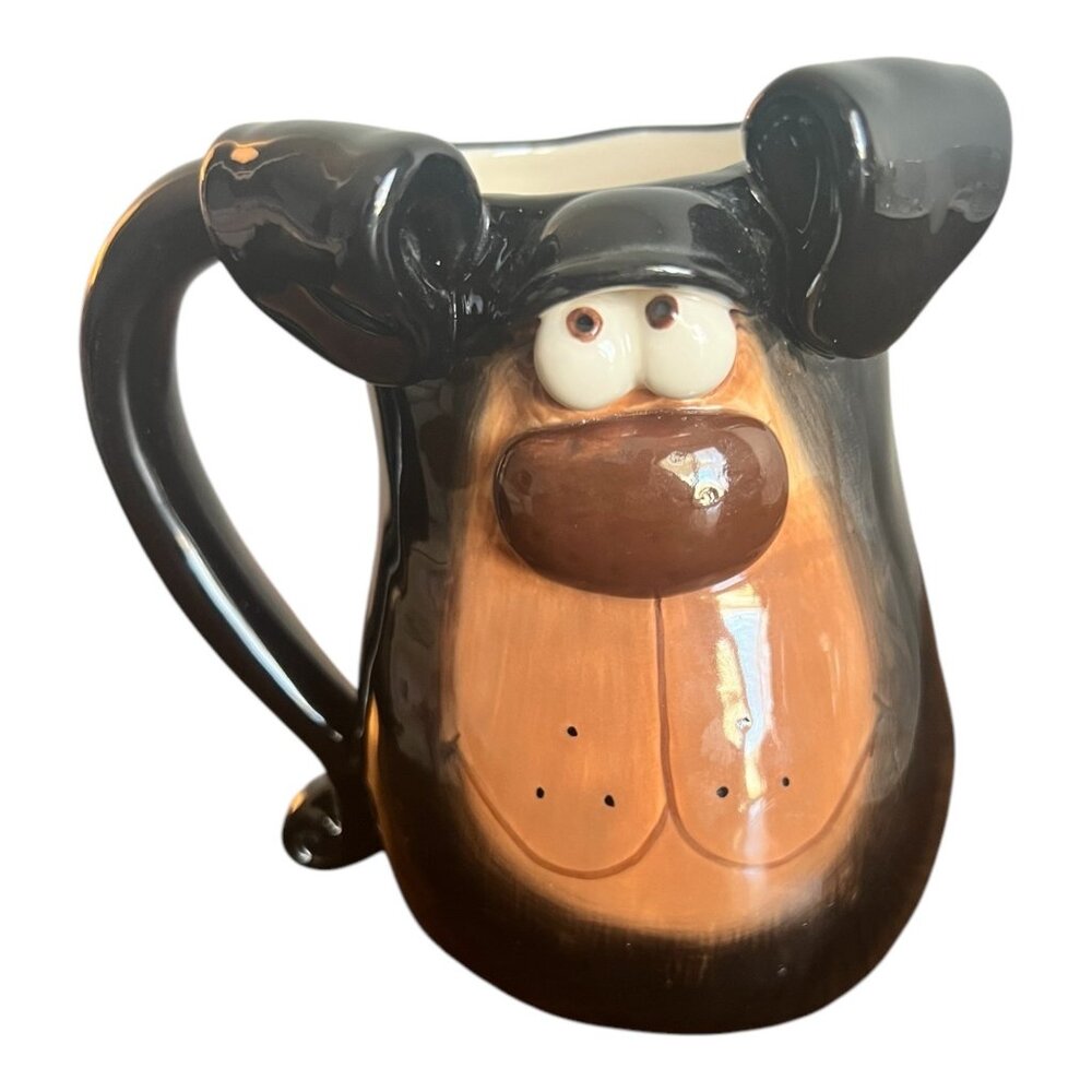 Douglas Russ Berrie Black & Brown 3D Dog Face Ceramic Coffee Mug 5" Tall - Picture 7 of 7